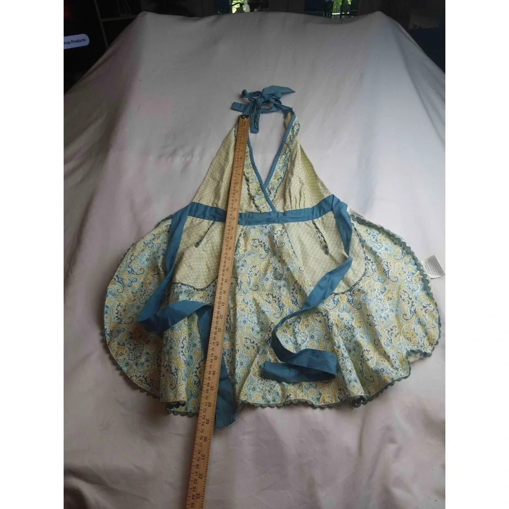 Simply Envogue Apron Womens One Size Blue Yellow Paisley Cotton Kitchen Cooking